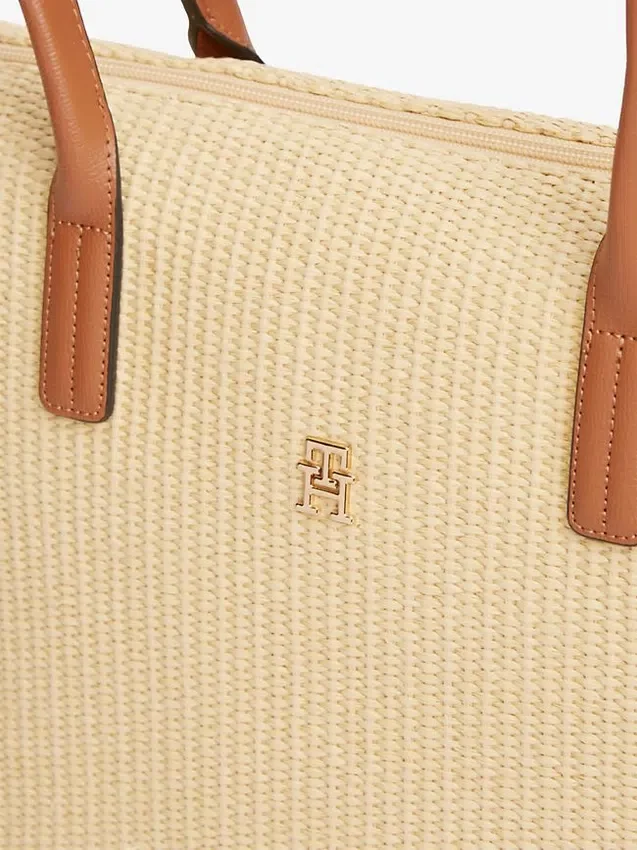 Geantă tote din rafie cu logo monogramă Geantă tote din rafie cu logo monogramă