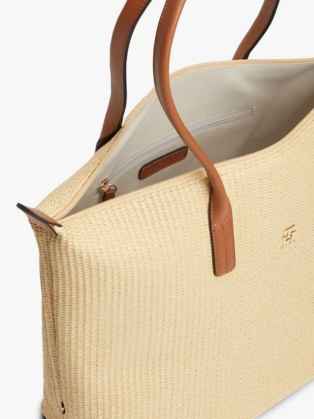 Geantă tote din rafie cu logo monogramă Geantă tote din rafie cu logo monogramă