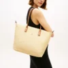 Geantă tote din rafie cu logo monogramă Geantă tote din rafie cu logo monogramă