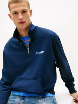 Hanorac cu fermoar pe un sfert și logo Tommy Jeans