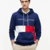 Hanorac cu glugă și blocuri de culoare, cu logo Tommy brodat Hanorac cu glugă și blocuri de culoare, cu logo Tommy brodat