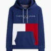 Hanorac cu glugă și blocuri de culoare, cu logo Tommy brodat Hanorac cu glugă și blocuri de culoare, cu logo Tommy brodat