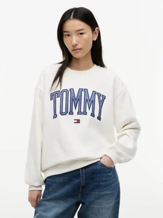 Hanorac cu guler rotund și logo Tommy