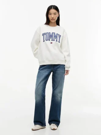 Hanorac cu guler rotund și logo Tommy