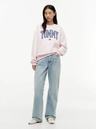 Hanorac cu guler rotund și logo Tommy