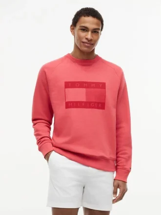 Hanorac cu mâneci raglan și logo steag, cu interior periat