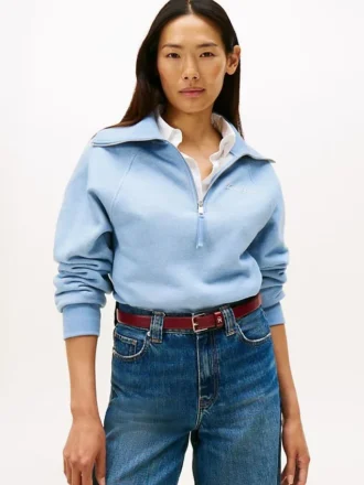 Hanorac din fleece interlock cu fermoar pe un sfert