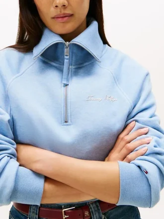 Hanorac din fleece interlock cu fermoar pe un sfert