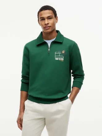 Hanorac polo cu logo floral și fermoar pe un sfert