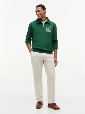 Hanorac polo cu logo floral și fermoar pe un sfert