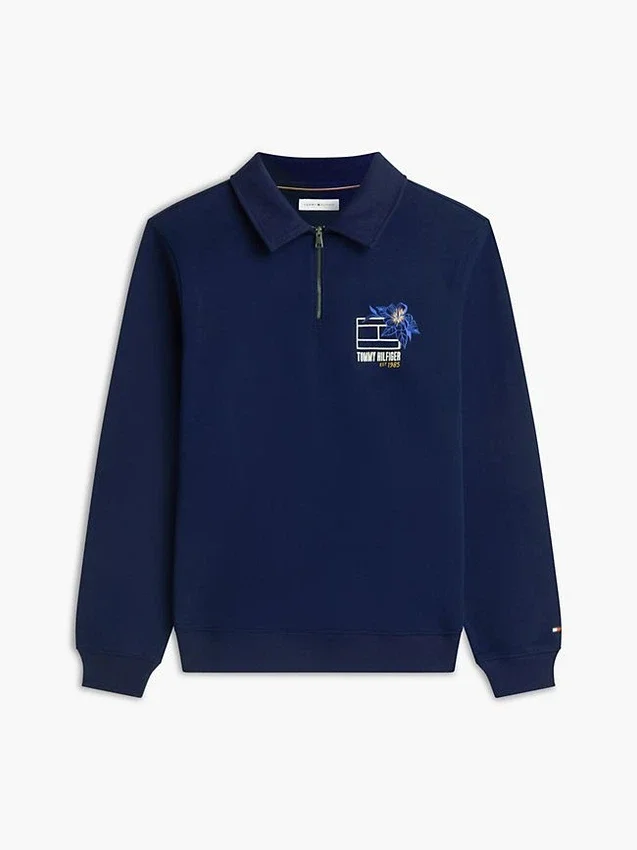 Hanorac polo cu logo floral și fermoar pe un sfert Hanorac polo cu logo floral și fermoar pe un sfert