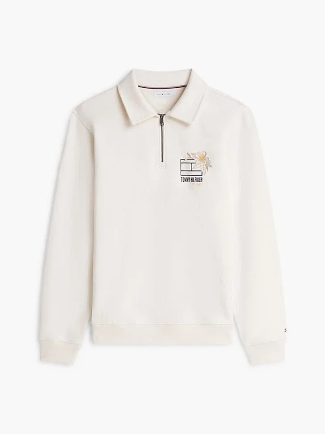 Hanorac polo cu logo floral și fermoar pe un sfert Hanorac polo cu logo floral și fermoar pe un sfert