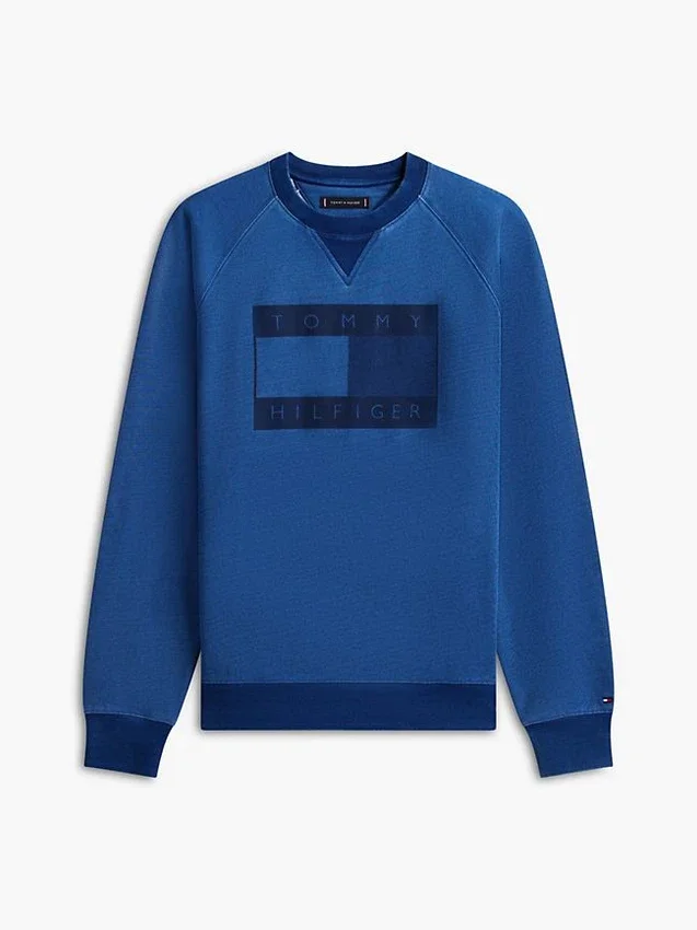 Hanorac Raglan cu logo steag, vopsit în indigo Hanorac Raglan cu logo steag, vopsit în indigo