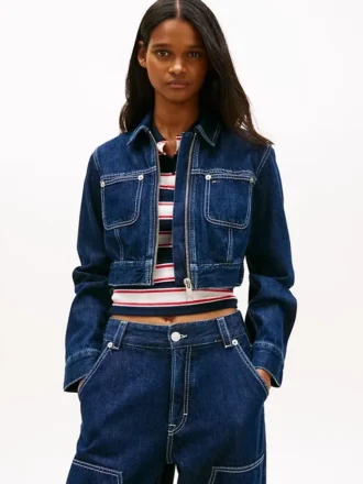 Jachetă cropped din blugi cu fermoar Tommy Jeans