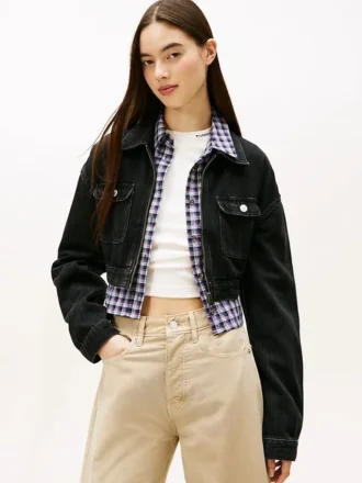 Jachetă cropped din blugi cu fermoar Tommy Jeans