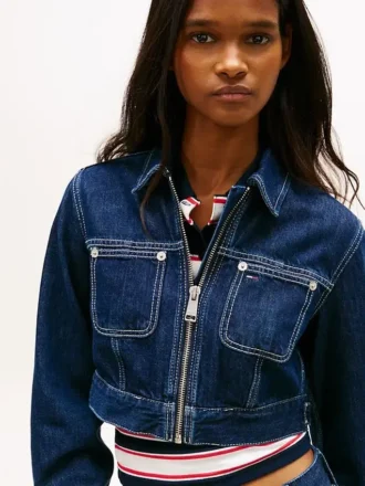 Jachetă cropped din blugi cu fermoar Tommy Jeans