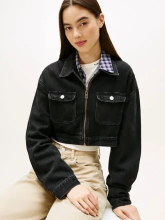 Jachetă cropped din blugi cu fermoar Tommy Jeans