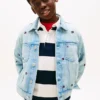 Jachetă din denim cu steag ondulat, oversize, pentru copii Jachetă din denim cu steag ondulat, oversize, pentru copii