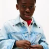 Jachetă din denim cu steag ondulat, oversize, pentru copii Jachetă din denim cu steag ondulat, oversize, pentru copii