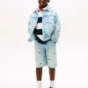 Jachetă din denim cu steag ondulat, oversize, pentru copii Jachetă din denim cu steag ondulat, oversize, pentru copii