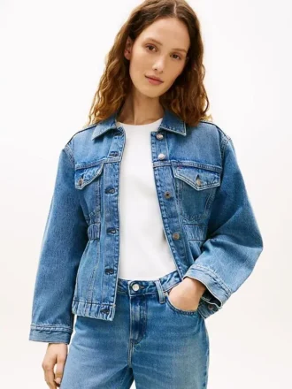 Jachetă din denim decolorat, strânsă în talie Jachetă din denim decolorat, strânsă în talie