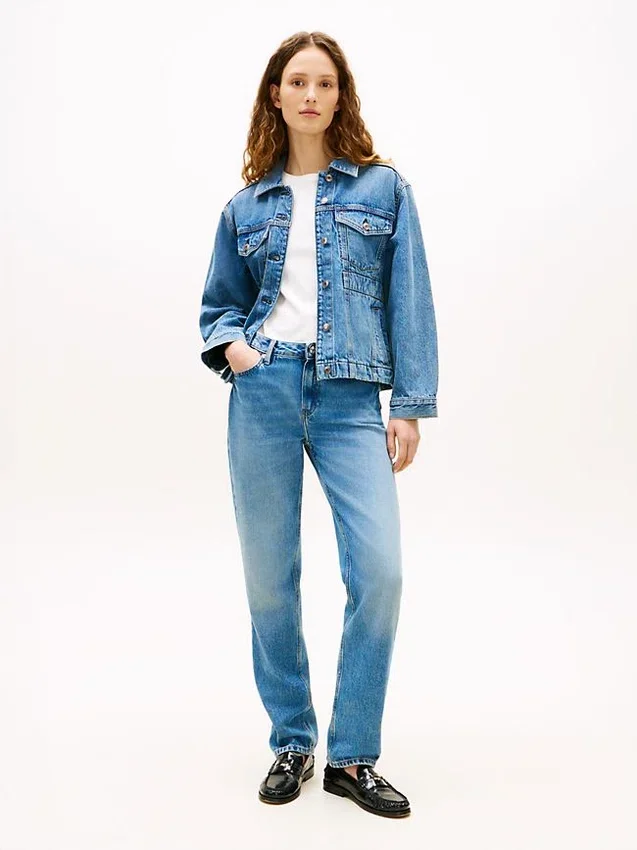 Jachetă din denim decolorat, strânsă în talie Jachetă din denim decolorat, strânsă în talie