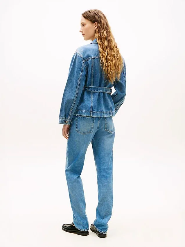 Jachetă din denim decolorat, strânsă în talie Jachetă din denim decolorat, strânsă în talie