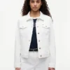 Jachetă din denim elastic, croială slim, albă Jachetă din denim elastic, croială slim, albă