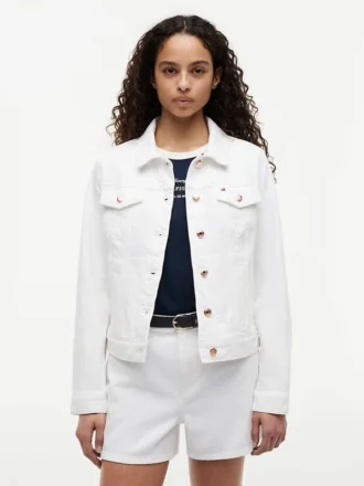 Jachetă din denim elastic, croială slim, albă
