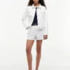 Jachetă din denim elastic, croială slim, albă Jachetă din denim elastic, croială slim, albă
