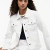 Jachetă din denim elastic, croială slim, albă Jachetă din denim elastic, croială slim, albă