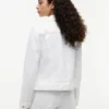Jachetă din denim elastic, croială slim, albă Jachetă din denim elastic, croială slim, albă