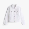 Jachetă din denim elastic, croială slim, albă Jachetă din denim elastic, croială slim, albă