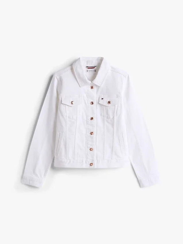 Jachetă din denim elastic, croială slim, albă Jachetă din denim elastic, croială slim, albă