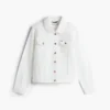 Jachetă din denim elastic, croială slim, albă Jachetă din denim elastic, croială slim, albă