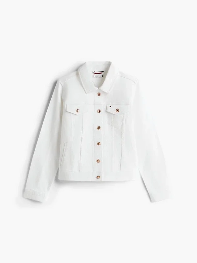 Jachetă din denim elastic, croială slim, albă Jachetă din denim elastic, croială slim, albă