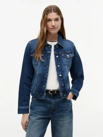 Jachetă din denim elastic, croială slim, spălare închisă Jachetă din denim elastic, croială slim, spălare închisă