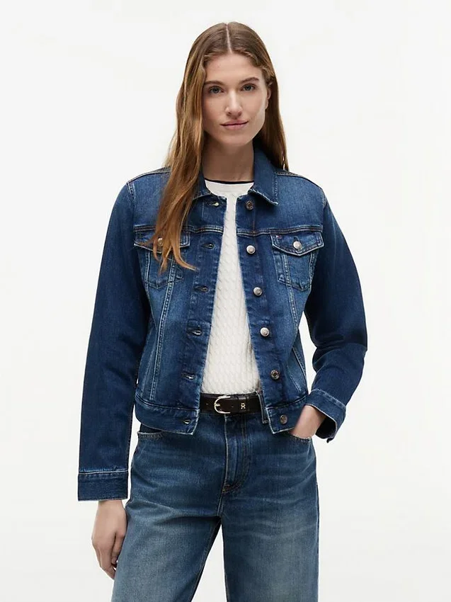 Jachetă din denim elastic, croială slim, spălare închisă Jachetă din denim elastic, croială slim, spălare închisă