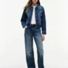 Jachetă din denim elastic, croială slim, spălare închisă Jachetă din denim elastic, croială slim, spălare închisă