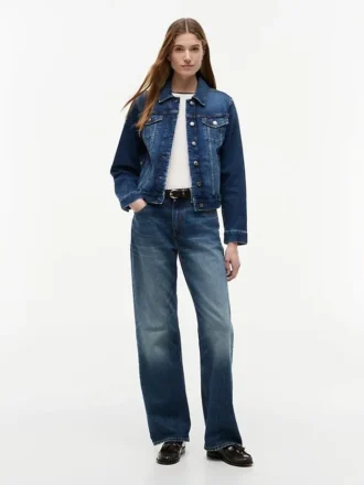 Jachetă din denim elastic, croială slim, spălare închisă Jachetă din denim elastic, croială slim, spălare închisă