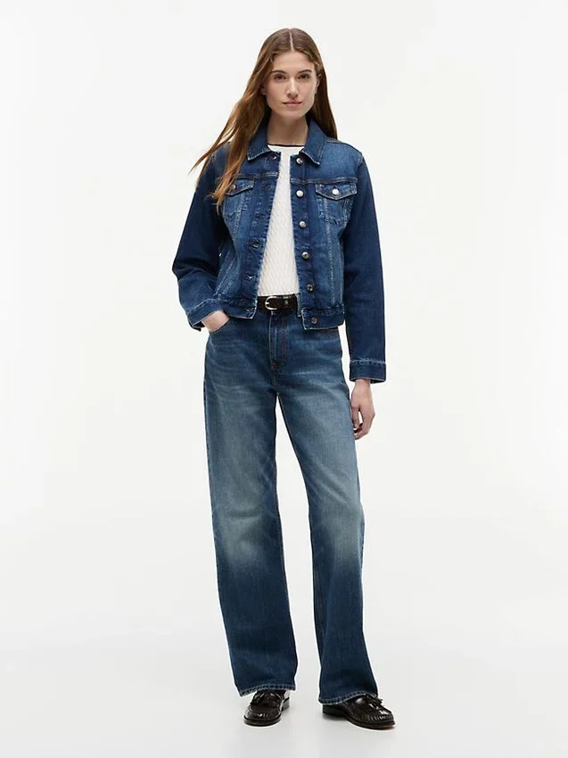 Jachetă din denim elastic, croială slim, spălare închisă Jachetă din denim elastic, croială slim, spălare închisă
