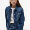 Jachetă din denim elastic, croială slim, spălare închisă Jachetă din denim elastic, croială slim, spălare închisă