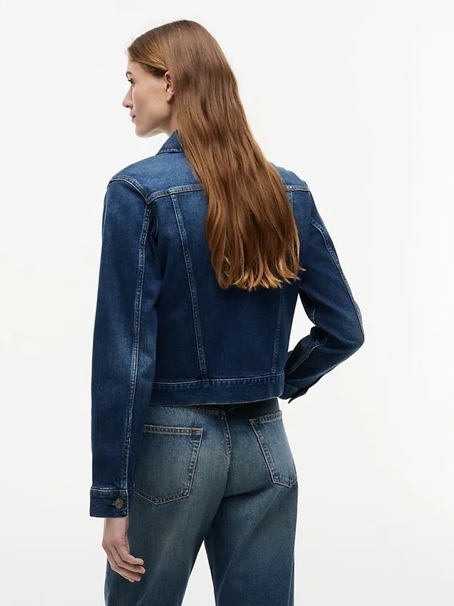 Jachetă din denim elastic, croială slim, spălare închisă Jachetă din denim elastic, croială slim, spălare închisă