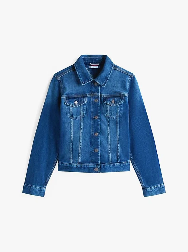 Jachetă din denim elastic, croială slim, spălare închisă Jachetă din denim elastic, croială slim, spălare închisă