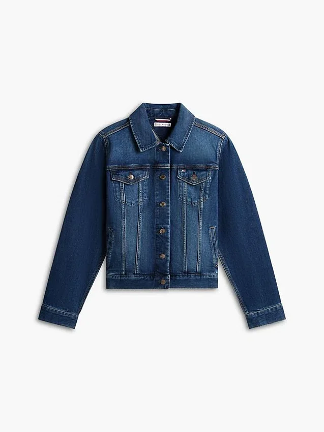 Jachetă din denim elastic, croială slim, spălare închisă Jachetă din denim elastic, croială slim, spălare închisă