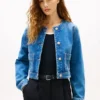 Jachetă din denim spălat mediu pentru femei Jachetă din denim spălat mediu pentru femei