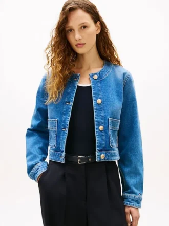 Jachetă din denim spălat mediu pentru femei