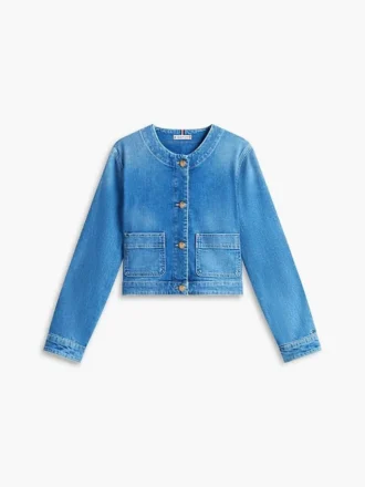 Jachetă din denim spălat mediu pentru femei