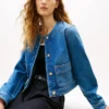 Jachetă din denim spălat mediu pentru femei Jachetă din denim spălat mediu pentru femei