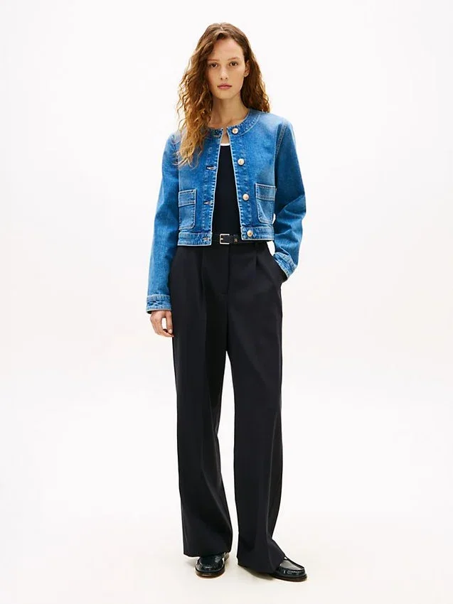 Jachetă din denim spălat mediu pentru femei Jachetă din denim spălat mediu pentru femei